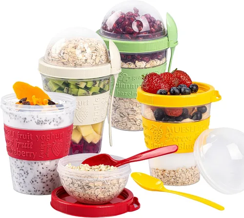 Miniatura 9 de Crystalia Paquete de 4 tazas On The Go de 20 onzas de yogur para parfait con tapas y cucharas, recipientes de avena durante la noche, recipientes