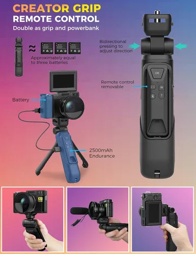Miniatura 3 de Cámara digital con kit de accesorios de creador, cámaras de fotografía 4K, cámara de control remoto de 48 MP para principiantes, pantalla abatible