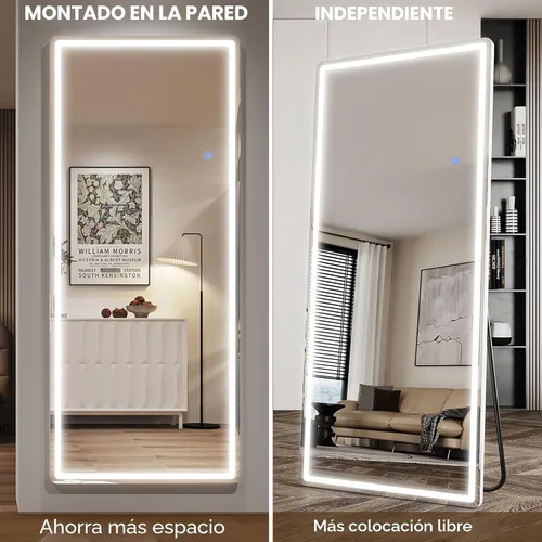 Miniatura 6 de Antok Espejo LED de longitud completa con luz, espejo iluminado de cuerpo completo de 56 x 20 pulgadas con soporte, regulable y iluminación de 3