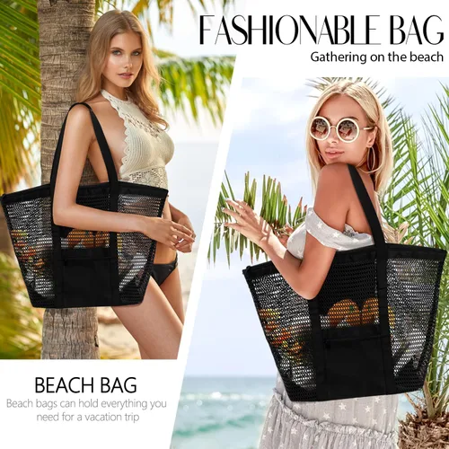 Miniatura 3 de hatisan Bolsa de playa de malla, bolsas de playa mejoradas para mujer, bolsa de malla, bolsa hobo, accesorios de playa