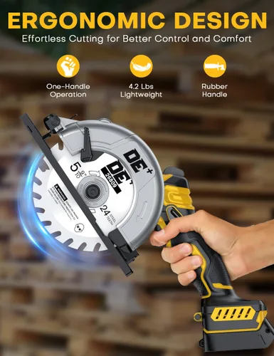 Miniatura 9 de Sierra circular inalámbrica sin escobillas, para batería DeWalt 20V Max, hoja de aleación de aluminio de 6 pulgadas, 5900 RPM, 4.2 libras ligera