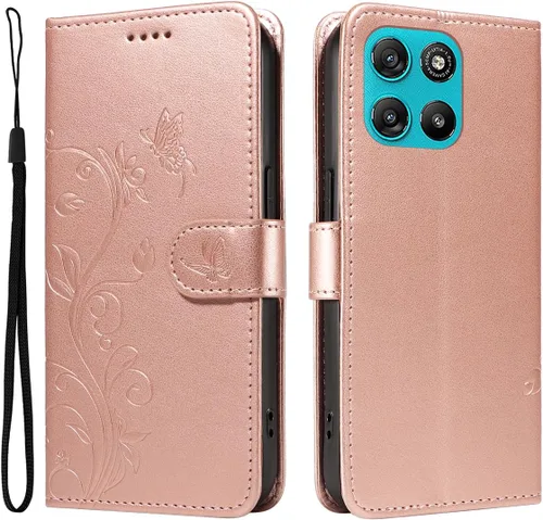 Miniatura 19 de Funda para Motorola Moto E22/E22i, piel sintética, con tarjetero y correa para la muñeca, a prueba de golpes, funda magnética para Motorola Moto Rojo