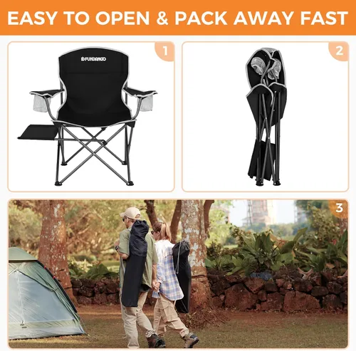 Miniatura 7 de FUNDANGO Silla de camping acolchada plegable, portátil con respaldo completo para exteriores, con soporte para tazas y mesa auxiliar, bolsillo