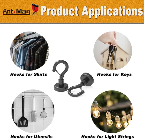 Miniatura 5 de Ant Mag Ganchos magnéticos negros resistentes con broche de presión de 22 libras, ganchos magnéticos fuertes, ideales para colgar en refrigerador