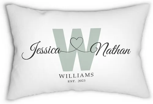 Miniatura 15 de Funda de almohada personalizada para boda con nombres de la pareja y fecha personalizada, almohada con monograma para aniversario de boda, Design #17