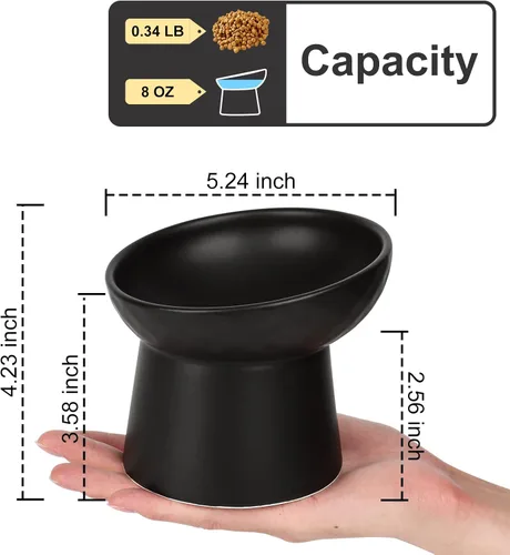 Miniatura 4 de YauYik Cuenco elevado para gatos, color negro, cuencos elevados de comida para gatos con ángulo inclinado, sin estrés, antivómitos, cuenco de agua