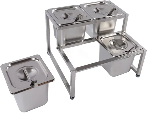 Miniatura 7 de Diydeg Juego de tarros, caja de condimentos retráctil de 2 niveles de acero inoxidable con 4 o 6 compartimentos, caja contenedor de condimentos