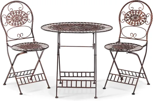 Alpine Corporation Juego de mesa y sillas plegables ovaladas de 3 piezas para interiores y exteriores, color bronce