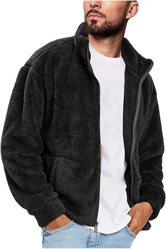 Miniatura 3 de LCMTWX Chaqueta térmica gruesa de invierno para hombre, de un solo pecho, solapa de color sólido, abrigo de manga larga, cárdigan de felpa