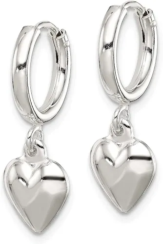 Miniatura 2 de Auriga Fine Jewelry Aretes de aro colgantes de plata de ley 925 con corazón abombado (L-0.984in, W-0.984in), regalo para mujer, Metal, No es una