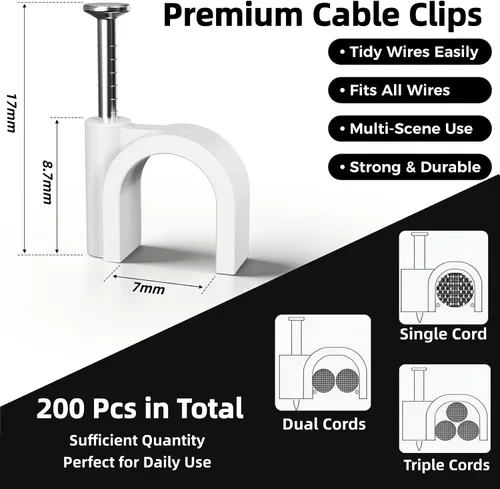 Miniatura 2 de 200 clips de cable de clavo, cables Ethernet, clips de pared, correas de cable, tachuelas con clip de cable para cable de altavoz, clip coaxial