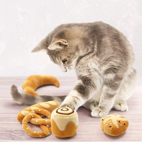 Miniatura 8 de CiyvoLyeen Juguetes de Hierba Gatera en Forma de Pan, Juguete para Gatos de Interior Juguetes Interactivos, Juguete para Gatitos Masticar Morder Pan