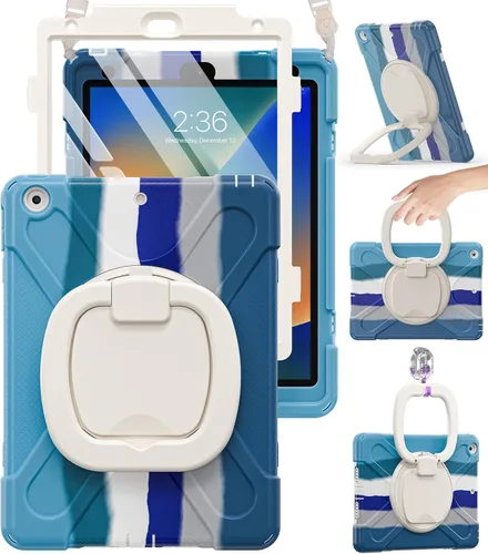 Miniatura 14 de BRAECN Funda para iPad de 9ª/8ª/7ª generación, resistente funda de silicona apta para niños con soporte plegable/asa para lápices, correa de hombro