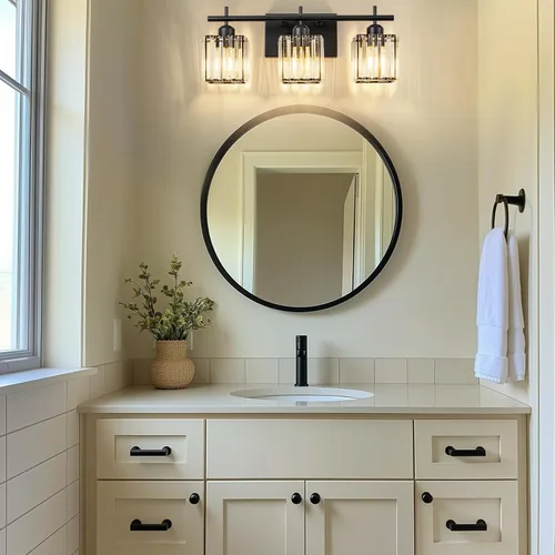 Miniatura 2 de Modernas luces de tocador de baño de cristal sobre el espejo, accesorios de iluminación de baño negro mate de 3 luces, accesorios de iluminación