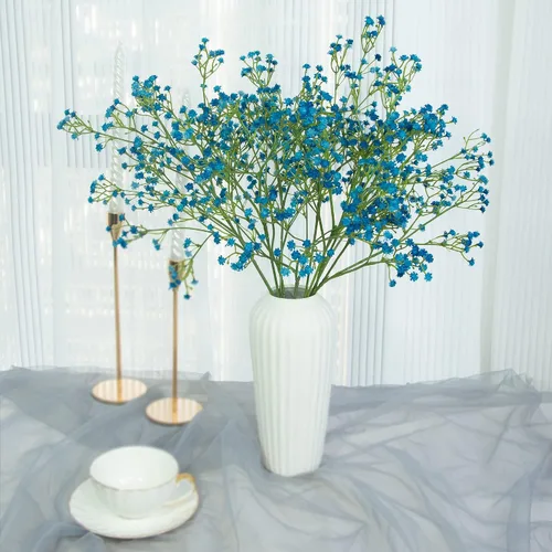 Miniatura 2 de Ramo de flores artificiales de gypsophila azul oscuro, 12 tallos de flores de tacto real para bodas, fiestas, coronas, arreglos florales, decoración