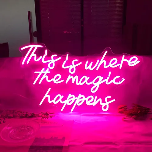 Miniatura 7 de Letrero de neón grande de 24 pulgadas, con texto en inglés «This Is Where the Magic Place», luz de neón azul hielo para despedida de soltera