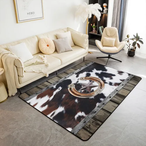 Miniatura 8 de Erosebridal Alfombra de vaquero occidental de 3 x 5, alfombra de caballo de toro para niños y hombres, alfombra azteca bohemia que no se desprende