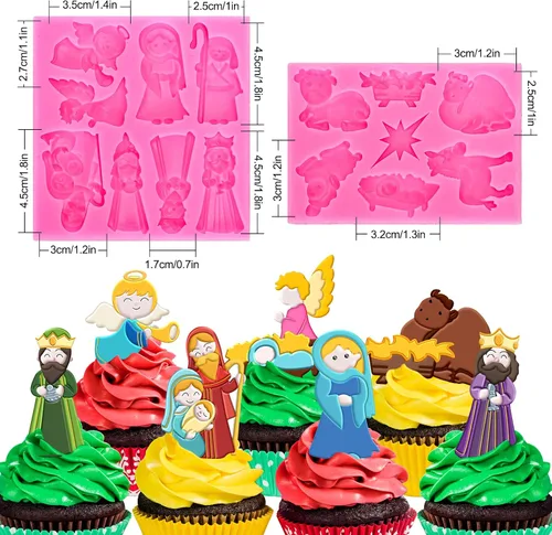 Miniatura 2 de Whaline 2 moldes de silicona para fondant de Navidad, moldes de silicona para la noche de nacimiento, moldes para hornear con temática de nacimiento