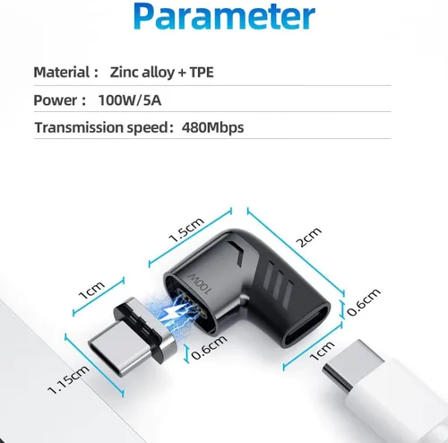 Miniatura 7 de BoxWave Adaptador compatible con GameSir X2 (versión Bluetooth), adaptador de ángulo MagnetoSnap PD, conector de carga magnético, protector