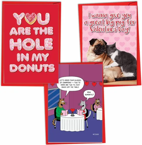 Miniatura 12 de NobleWorks Paquete surtido de 3 divertidas tarjetas de felicitación para el día de San Valentín con sobres para hombres y mujeres