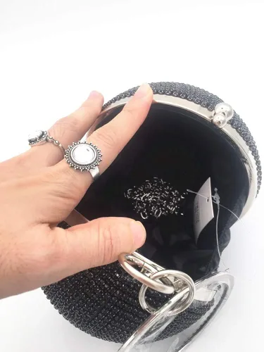 Miniatura 5 de Bolso de mano redondo para mujer, deslumbrante borla de diamantes de imitación, bolso de noche con asa de anillo, bolso de noche para mujer, bola