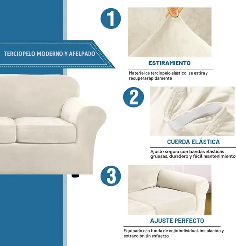 Miniatura 3 de H.VERSAILTEX - Funda moderna y muy elástica para sofá de 4 piezas, de terciopelo afelpado, para sofá con 3 cojines, lavable a máquina, para sofá